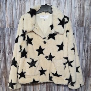POPSUGAR Cream and Black Furry Star Teddy Jacket Size XXL